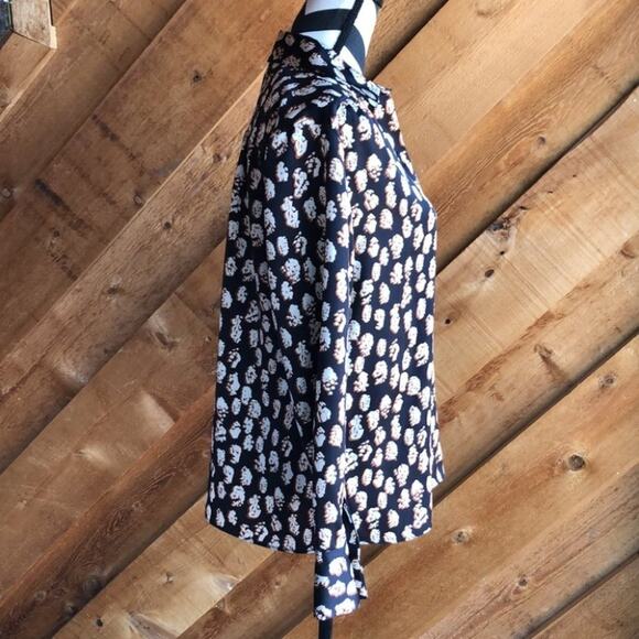 Topshop Long Sleeve Button Down Black Brown Tan Spot Blouse Size 4 - Picture 3 of 9